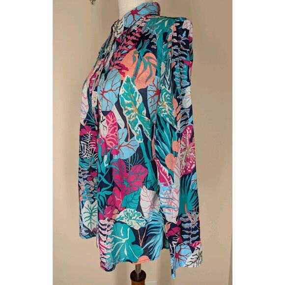 Talbots Shirt Womens Large The Classic Casual Button Up Jungle Botanical - Picture 3 of 10